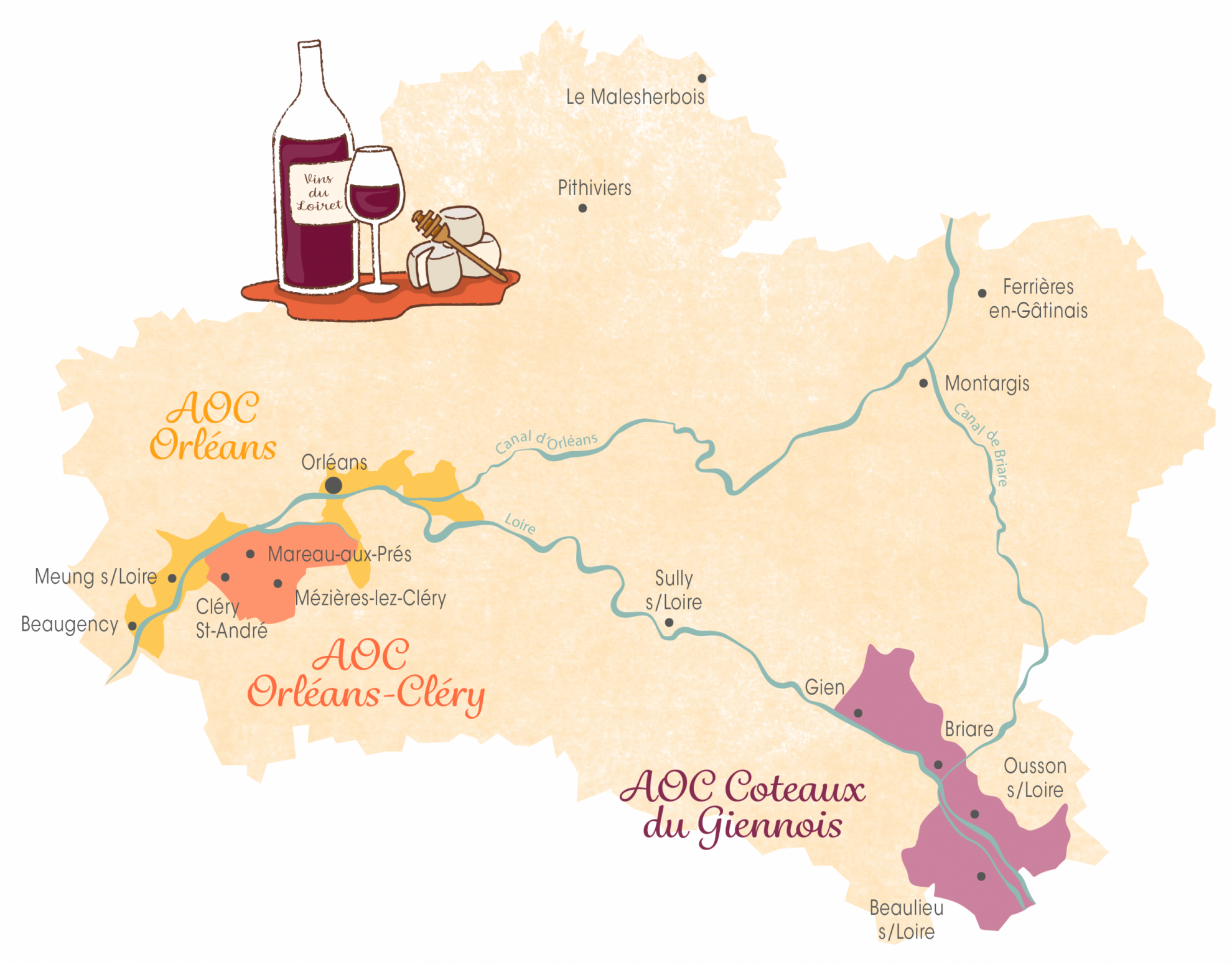Carte des vignobles du Loiret