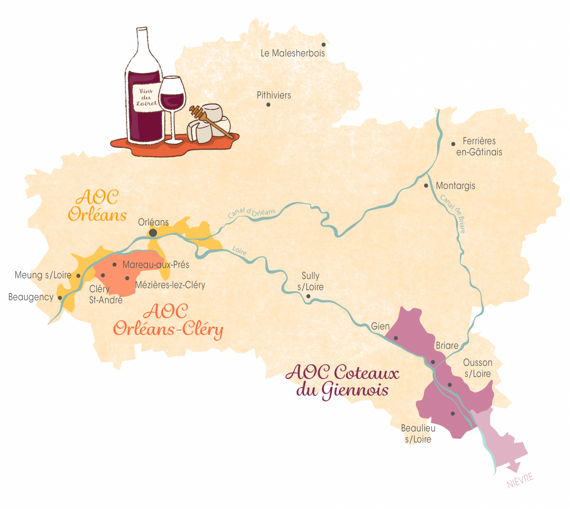 Carte des vignobles du Loiret