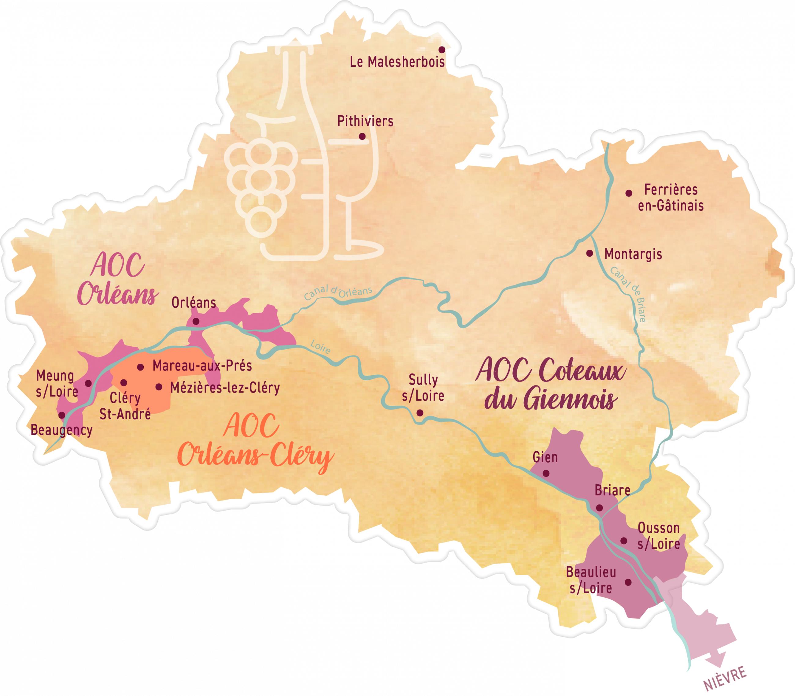 Carte des vignobles du Loiret